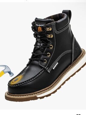 KELODON Unisex Leather Steel Toe Work Construction Boots Non Slip Waterproof